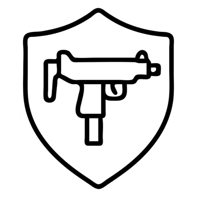 outlined shield and uzi icon sticker