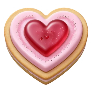 Realistic shortbread cookie in the shape of a heart with pale pink jelly middle filling and sprinkled powder sugar on top. sticker
