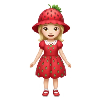 Strawberry shortcake human girl full body and legs with a strawberry hat on her head and dress without a cake sticker