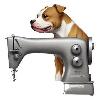 Pit bull at a sewing machine sticker