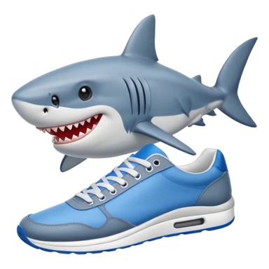 smiling shark with blue sneakers sticker