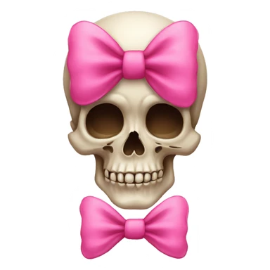 Skull emoji with a cute pink bow on sticker