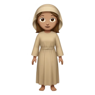 fullbody, head-to-toe, Lazarus's sister, Jesus's friend, with brown hair, beige dress, and a head covering, normal emoji style sticker