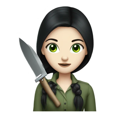Long black hair girl pale skin green eyes with knife sticker