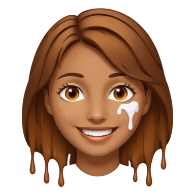 Brown Hair Woman , white paint , drip, face, happy sticker