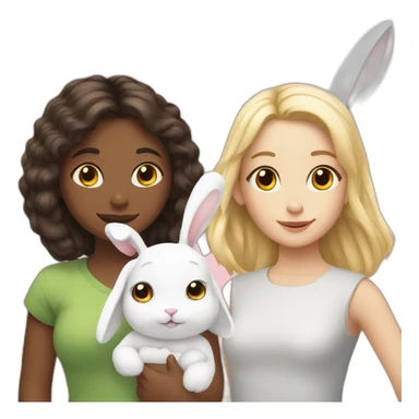 two girls and one white rabbit sticker