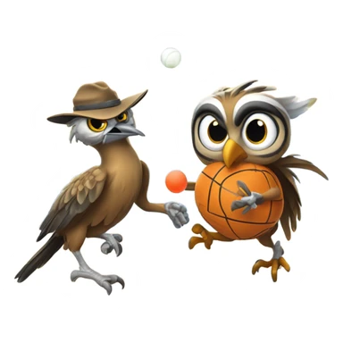 Roadrunner and owl playing pickleball fun sticker