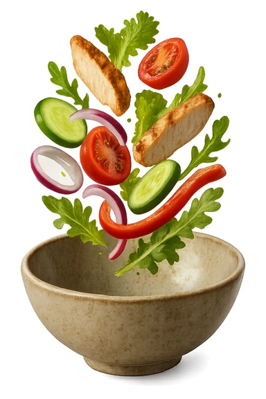 bowl in cui cade cibo da ristorante, iperrealistico 4k sticker