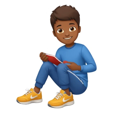 emoji- of a boy putting on his sneakers sticker