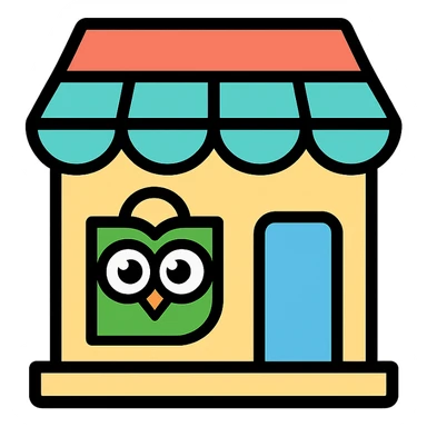 store with Tokopedia logo in pastel colors, colored icon style with black outline sticker