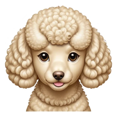 Cinematic Noble Cream Poodle Portrait Emoji, Poised and regal, with a refined, elegant build and a meticulously groomed, curly cream Fur, deep-set soulful warm eyes, Simplified yet sharp and sophisticated features, highly detailed, glowing with a soft, dignified glow, high shine, intelligent and graceful, stylized with an air of sophistication, focused and attentive, soft glowing outline, capturing the essence of a watchful and confident companion, so majestic it feels as though it could prance out of the screen with effortless authority! sticker