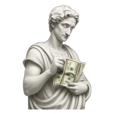 italian statue counting dollars sticker