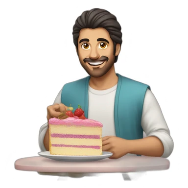 middle eastern man with a pony tail eating a cake sticker
