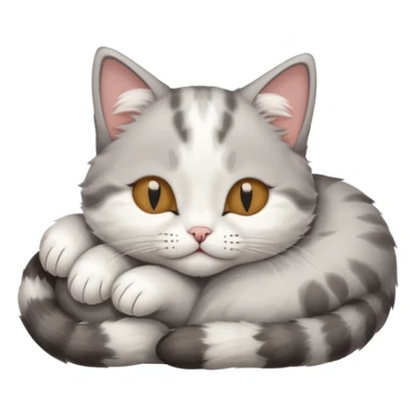 grey and white small cat with eyes closed lying down upside down with its head resting on its paw sticker