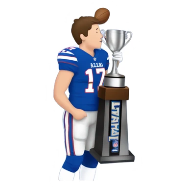 josh allen wearing a number 17 jersey and kissing a trophy  sticker