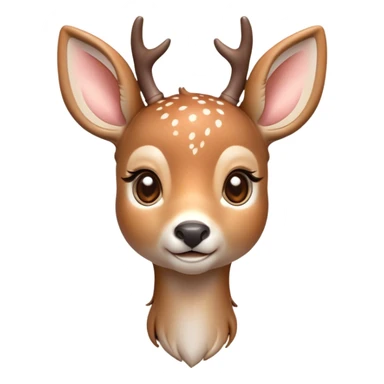 Cinematic Cute Deer Portrait Emoji, Head tilted playfully and inquisitively, showcasing a delicate coat speckled with subtle white spots and gentle earth tones, round, sparkling eyes filled with curious wonder, Simplified yet irresistibly adorable features, highly detailed, glowing with a warm, friendly glow, high shine, affectionate and graceful, stylized with a touch of woodland whimsy, bright and endearing, soft glowing outline, capturing the essence of a mischievous yet loving fawn, so playful it feels like it could skip out of the screen into your arms! sticker