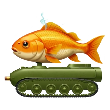 goldfish as tank commander in a green army tank, with a cigar, iOS emoji style sticker
