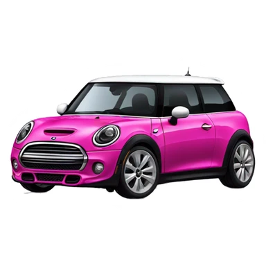 Black mini cooper, white roof, black doors, hot pink stripes sticker