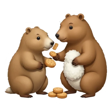 small capybara and a snow bear eating biscuits with each other sticker