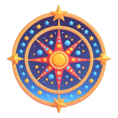 astrology wheel with stars, celestial vibe, glowing colors sticker