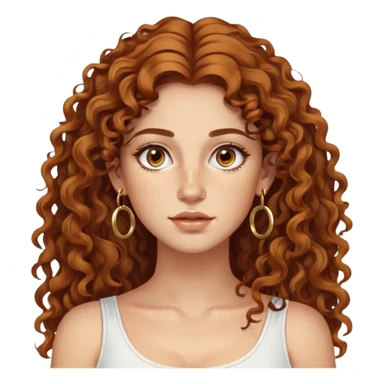 Attractive Greek woman with wide face, freckles, long curly amber-brown hair and gold hoop earrings sticker