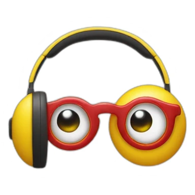 a yellow and circleface emoji in gogles and red headphone sticker