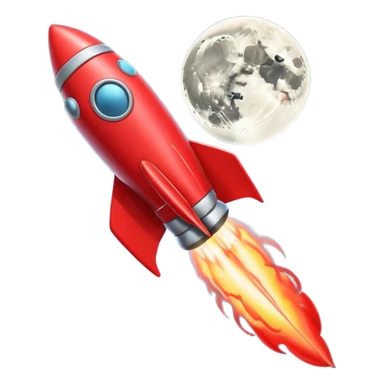 A tiny photorealistic red rocket with a heart emblem on it blasting toward a full moon. sticker
