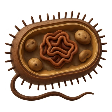 Make the bacteria more 3D with visible internal organelles. Keep earth tone colors and remove the background. Style: GPT Image. sticker