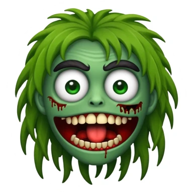Faça um emoji de zumbi versão iPhone e faça uma zumbi com cabelo longo e preto e com franja. sticker