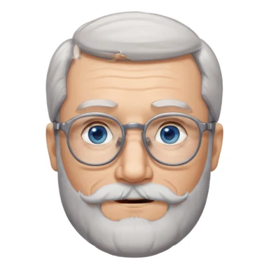 Create me an emoji of an old man. Gray really short size hair. Gray follow-up full beard. Squarer Glasses. Blue eyes. Little smile sticker
