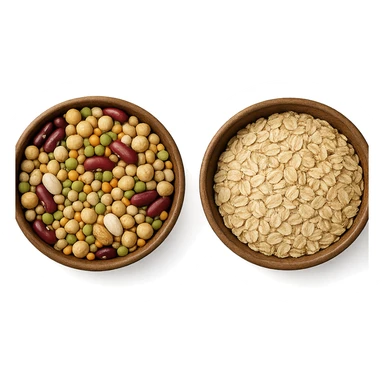 BOWL DI LEGUMI INSIEME A BOWL DI FIOCCHI DI AVENA POGGIATE,  iperrealistico 4k sticker