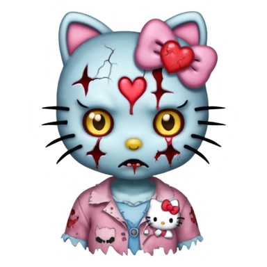zombie hello kitty with a cracked heart above her head sticker