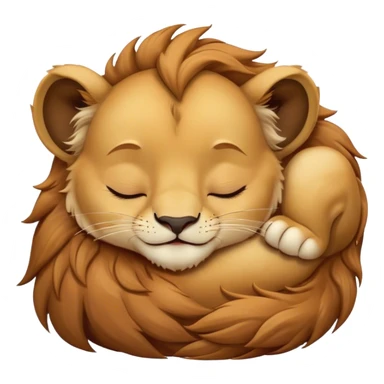 Meme-Worthy Cute Sleeping Lion Cub Portrait Emoji, Head resting peacefully with a contented smile, showcasing a robust build and a luxuriously soft tawny Fur with a flowing mane, eyes shut in a serene, restful nap, Simplified yet hilariously adorable features, highly detailed, glowing with a soft, drowsy light, high shine, relaxed and utterly lovable, stylized with an air of playful laziness, bright and heartwarming, soft glowing outline, capturing the essence of a comically sleepy Lion Cub, so meme-worthy it feels like it could instantly become the next viral sensation of adorable slumber! sticker