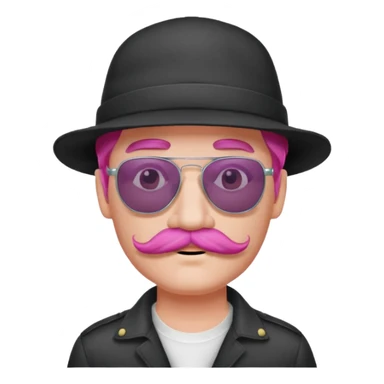 pink-haired mustache man with hat and sunglasses sticker