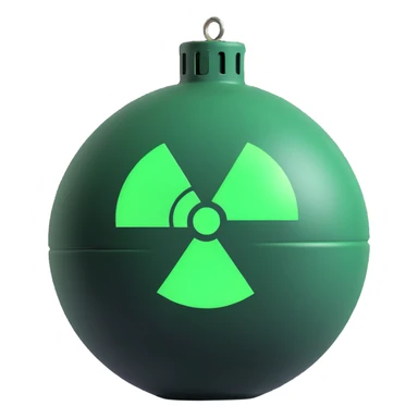 round bomb with a glowing green radioactive symbol, stylized sticker