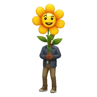 a smiling emoji with a flower in his hand  sticker