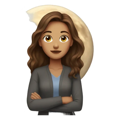 Brown-haired woman with brown eyes on the background of the moon sticker