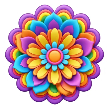 3D, psychedelic rainbow colored label with hippie style flower border sticker