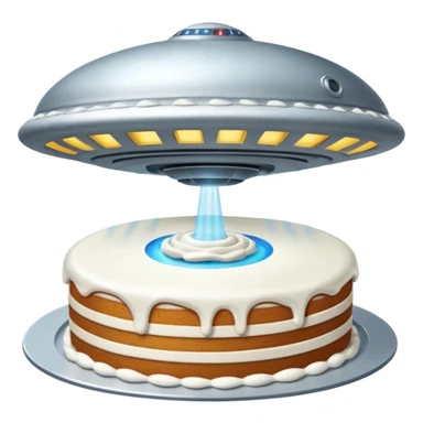 small piece of cake in a green light being stolen by flying above it giant ufo  sticker
