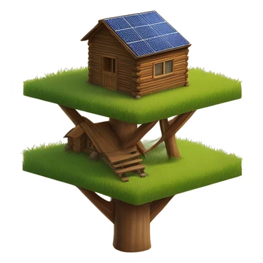 Wood Cabin near tree, 5 stories tall solar, grass field  sticker