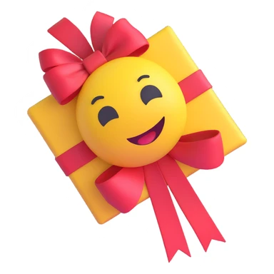 Add a small gift tag attached to the bow, keep the 3d emoji style, no background. sticker