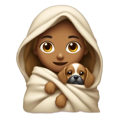 Girl holding a puppy warring a blanket sticker