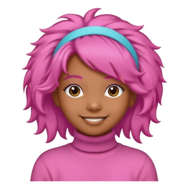brown fluffy haired girl with pink turtleneck sweater and pink hair band sticker