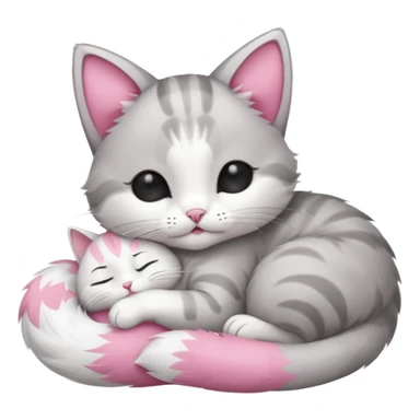 1 grey and white small cat with its eyes closed lying down leaning on his elbow with his paw curled under his head holding it up sticker