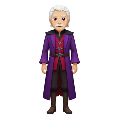 a white haired old man with purple eyes standing, full body, in Targaryen themed clothes, clothes are black and red themed HIS CLOTHES ARE NOT PURPLE  sticker