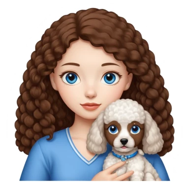 beautiful brown haired girl with blue eyes holding a white javanese poodle  sticker