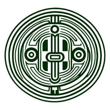 Authentic ancient Maya glyph for communication, pure white background with dark green line art only, minimal geometric shapes, no modern elements sticker