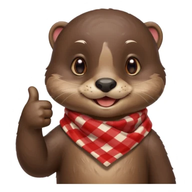 a cute otter smiling and giving thumbs up, wearing red Checkered Triangle scarf sticker