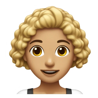 Crea una chica blanblanca cabello marrón comiendo sticker