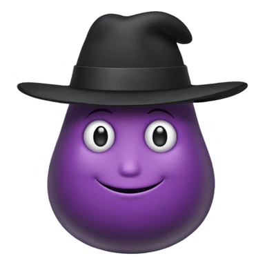 eggplant with a black hat on top, clean background sticker